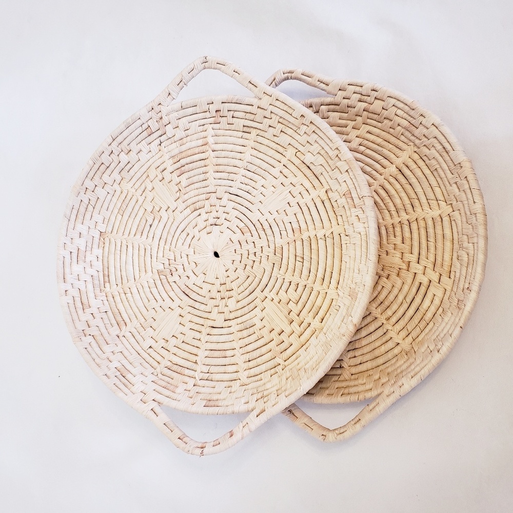 Set of Natural Wicker Woven Baskets w/ Handles